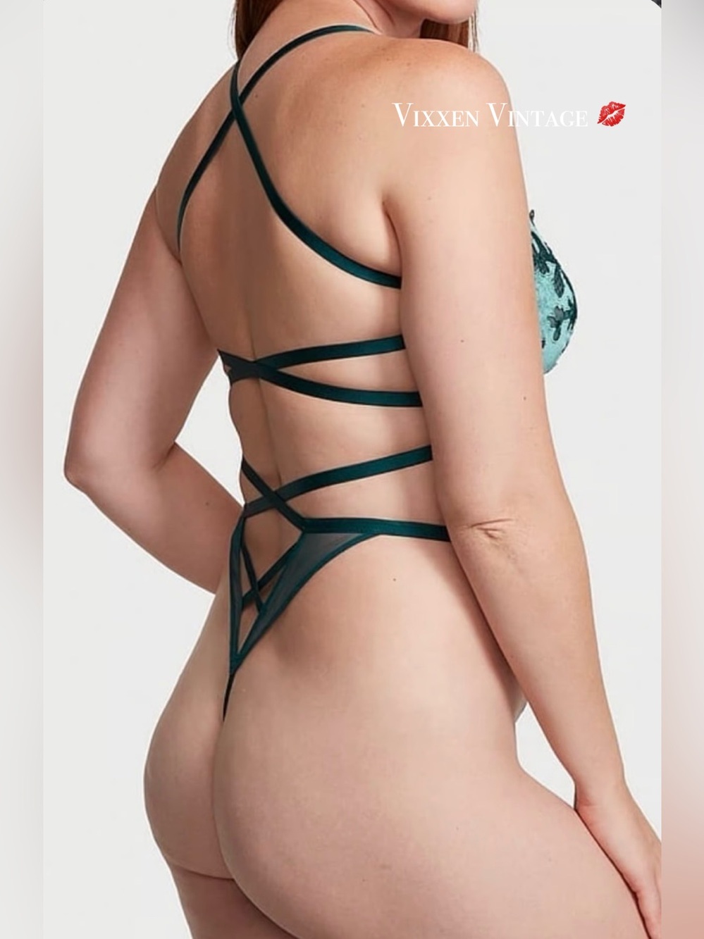 VS VERY SEXY ‘VELVET FISHNET ZIGGY GLAM FLORAL NAKED PLAYSUIT’ IN BLACK IVY - Picture 5 of 8